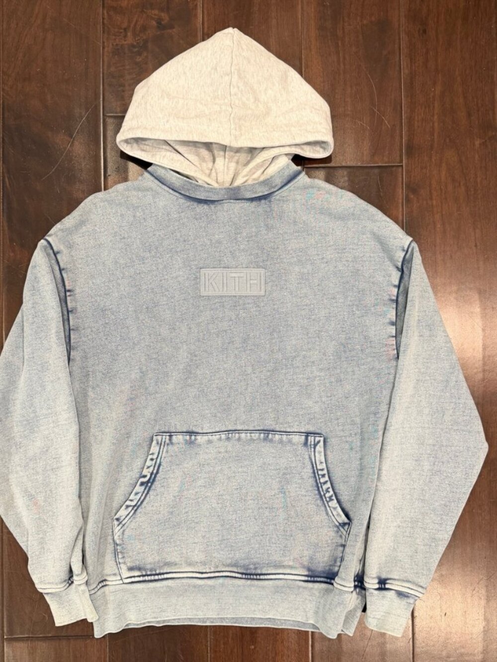 Kith box logo hoodie two tone light blue wash XS